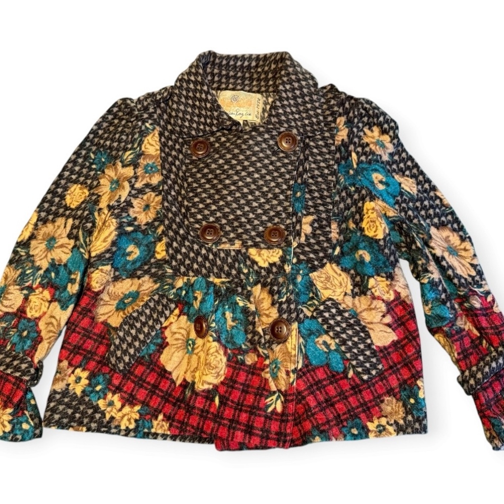 American Rag Cie Floral Houndstooth Plaid Patchwork Jacket Size Medium